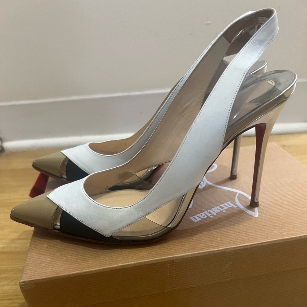 Christian Louboutin White and Gold Heels 100